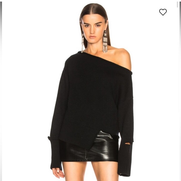 Helmut Lang Sweaters - Helmut Lang Black Wool Cashmere Distressed Off the Shoulder Sweater